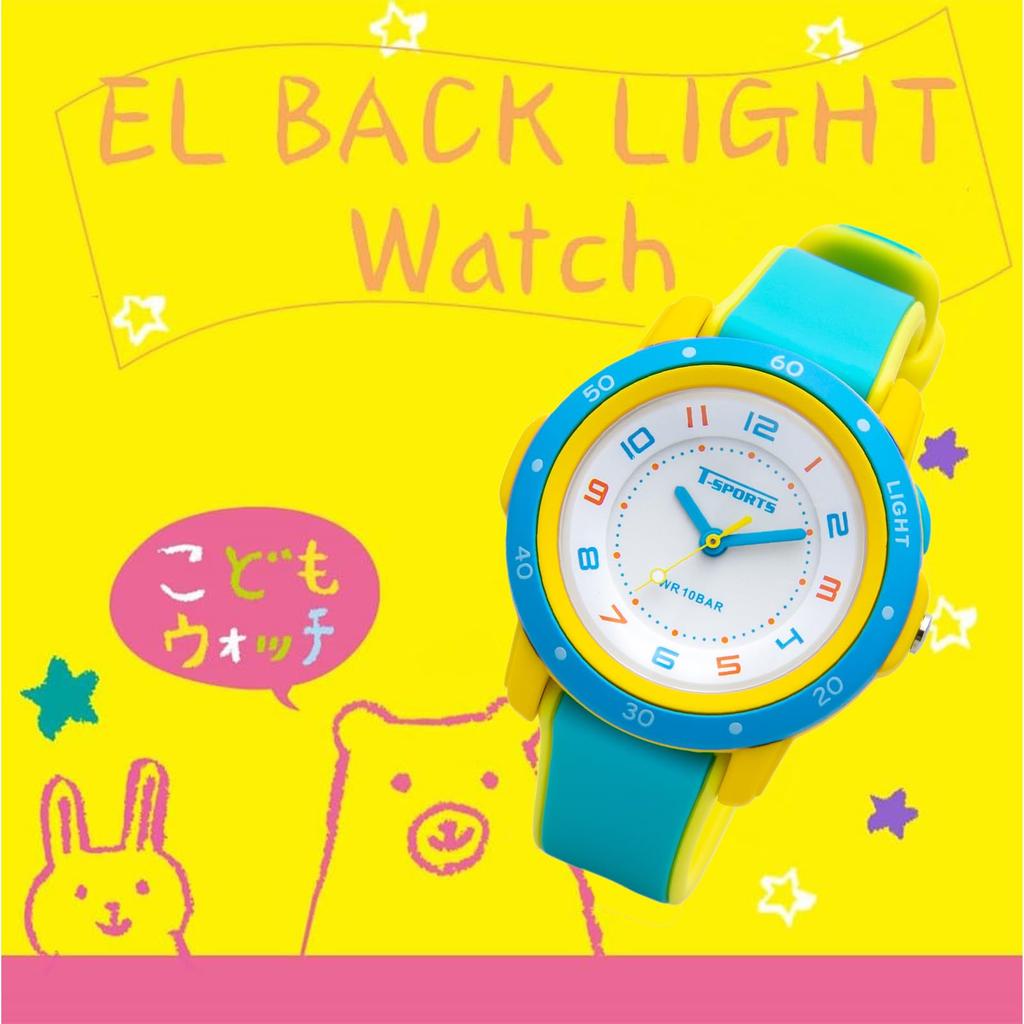 Klefer Children's Analog Watch, 10 ATM Water Resistance, EL Light, Multi-Function, Cute, Simple Design with Urethane Strap, Blue, T-SPORTS, Kids