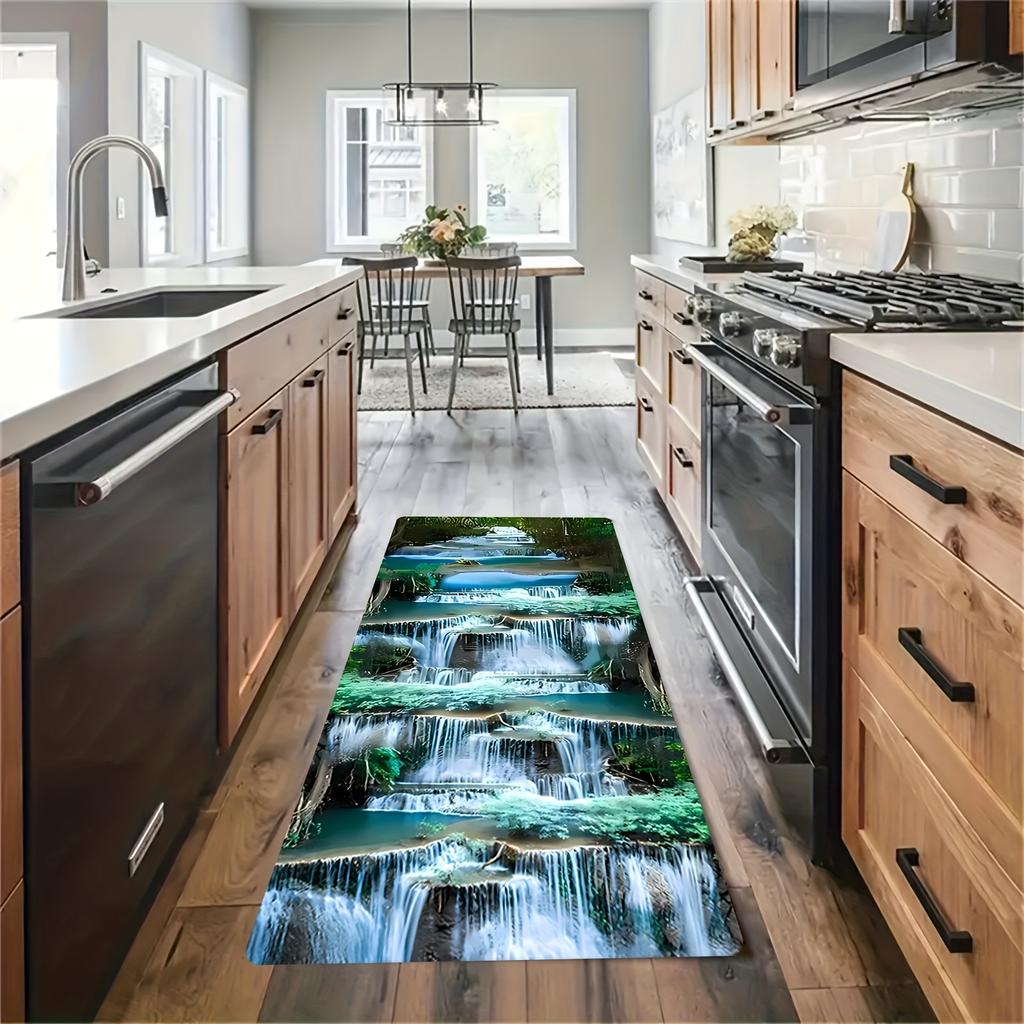 1Pcs Waterfall Visual Art Non-Slip Washable Area Rug Runner for Living Room, Hallway, Kitchen & Patio