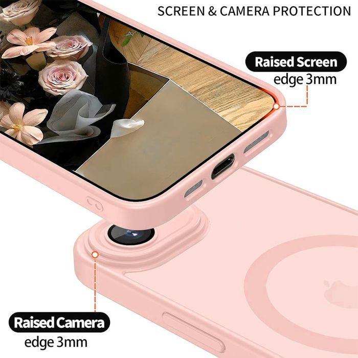Coque pour iPhone 17e, avec Anneau Magnétique et Protection Caméra - Rose - 2 Verres Trempés
