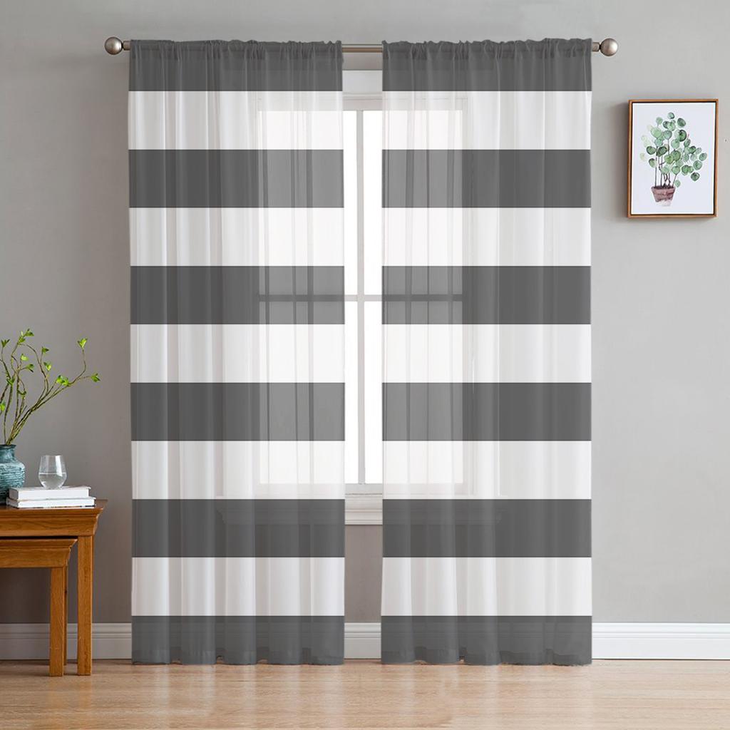 Navy Blue White Stripes Tulle Curtains For Living Room Bedroom Kitchen Decoration Chiffon Window Treatments Voile Sheer Curtain