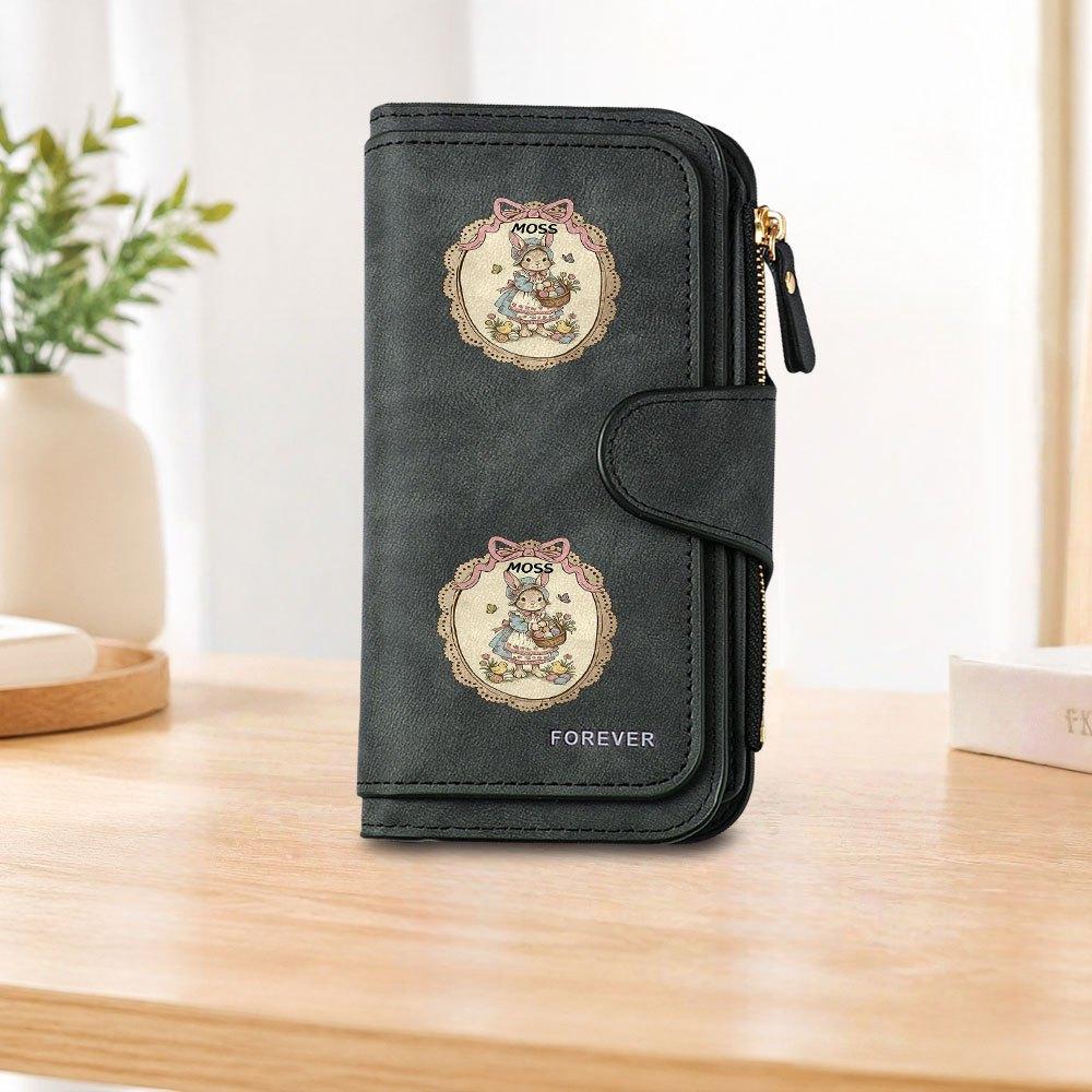 MOSS Vintage Rabbit Long Zipper Wallet Large Capacity Card Holder Unisex Clutch Bag Fashionable Zipper Coin Purse Perfect for Daily Commute Travel