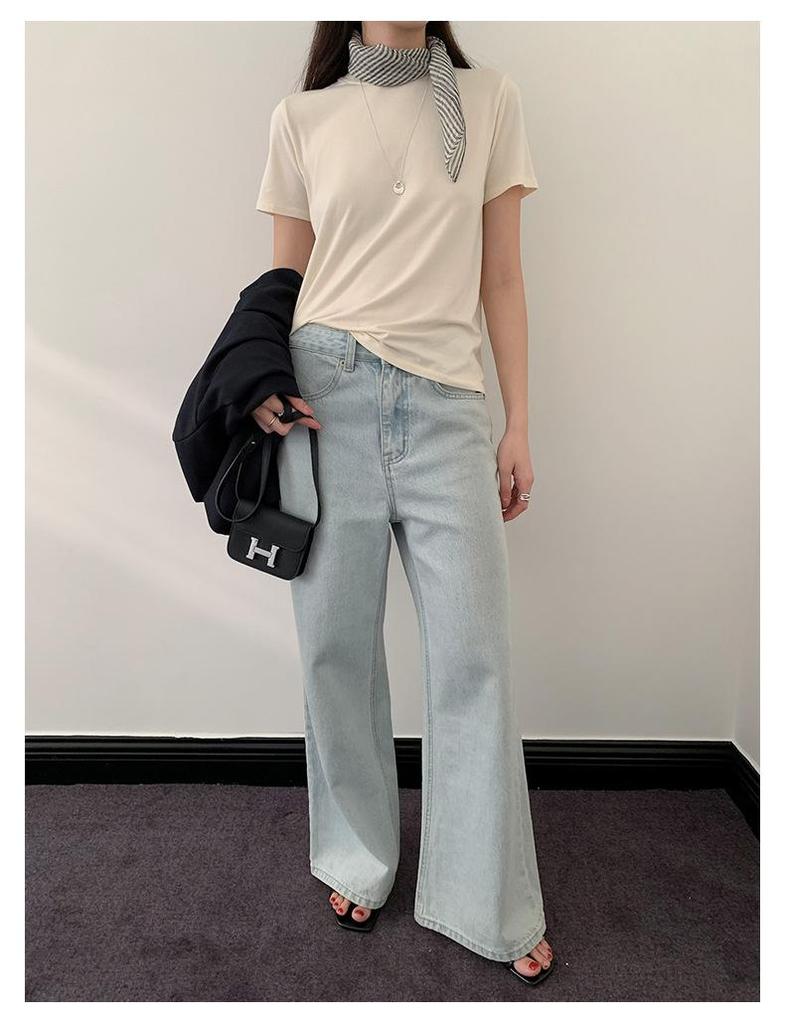 Yi En Ou Retro Micro-Flare Jeans for Women, High Waist Slimming Long Pants for Pear Shape, Long Legs Sequel