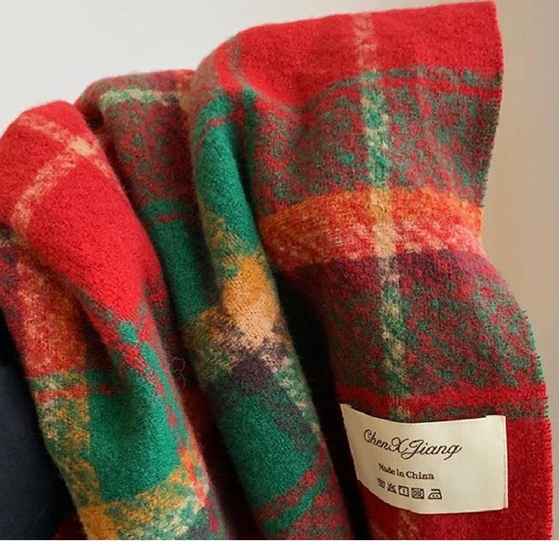 Women's High-End Red Plaid Shawl Winter Scarf - Imitation Cashmere Neck Warmer