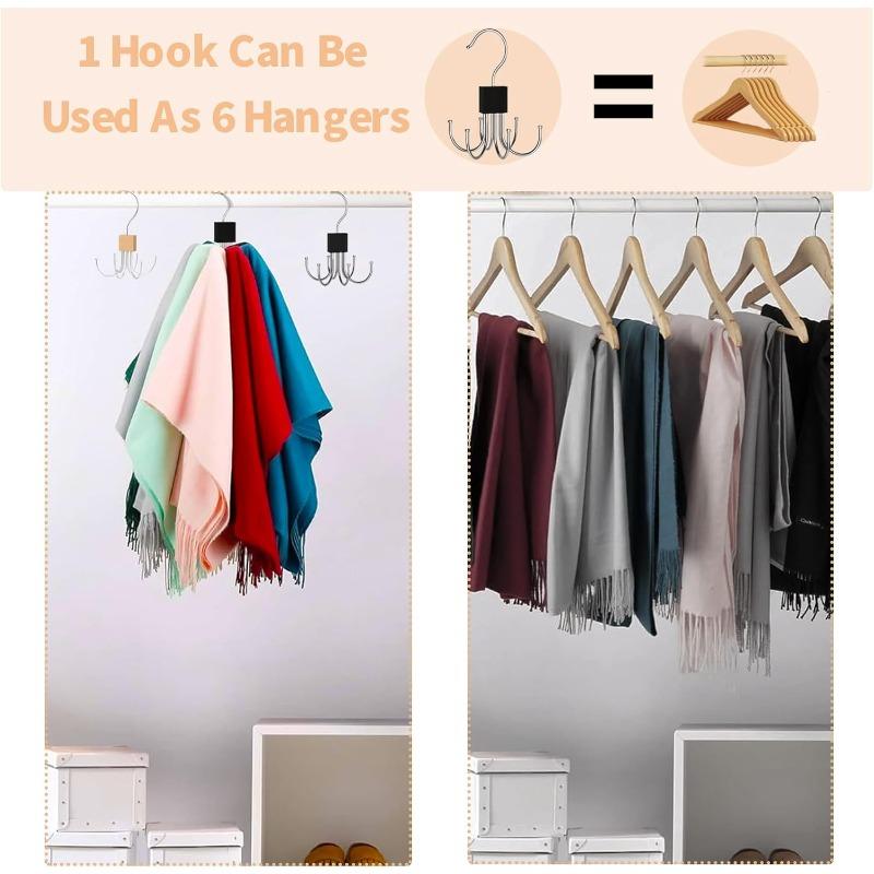 360° Rotating Storage Hanger Hook 6 Claw Metal Wooden Hook Up Belt Scarf Bra Tie Family Dormitory Storage Hanger