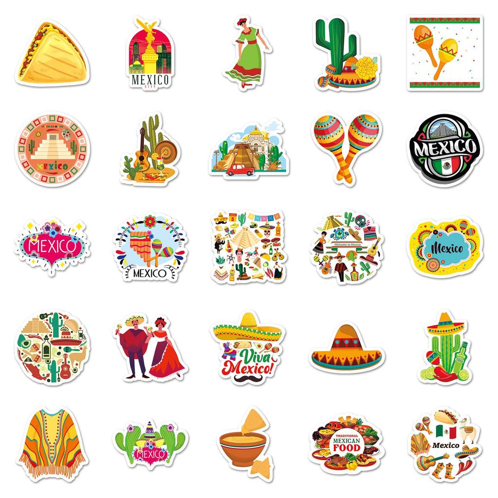 50 Personalized Mexican Graffiti Stickers for Travel & Outdoor Decor
