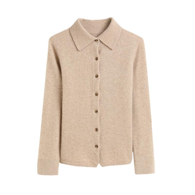 Women's Elegant Cashmere Knit Polo Cardigan - Slimming Autumn/Winter Base Layer