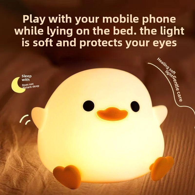 Veilleuse LED Canard mignon Animaux de dessin animé Lampe en silicone pour enfants Capteur tactile Minuterie USB Rechargeable pour cadeaux d'anniversaire