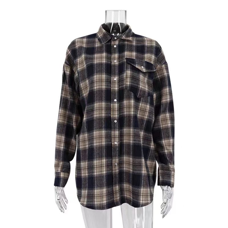 

Fashion Style New Arrival Retro Plaid Shirt Loose Shirt Checkered Loose Fitting Shirt Lattice S