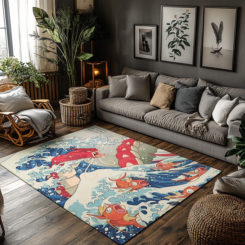 

Ocean Life Rug, Red Fish and Sailor Pattern Carpet, Soft Non-Slip Living Room Mat with Nautical Theme Decor 50x80cm
