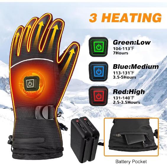 Heated Gloves for Men - Rechargeable Electric Battery Heated Gloves for Men and Women Touchscreen Winter Thermal Glove with 3 Heating Levels