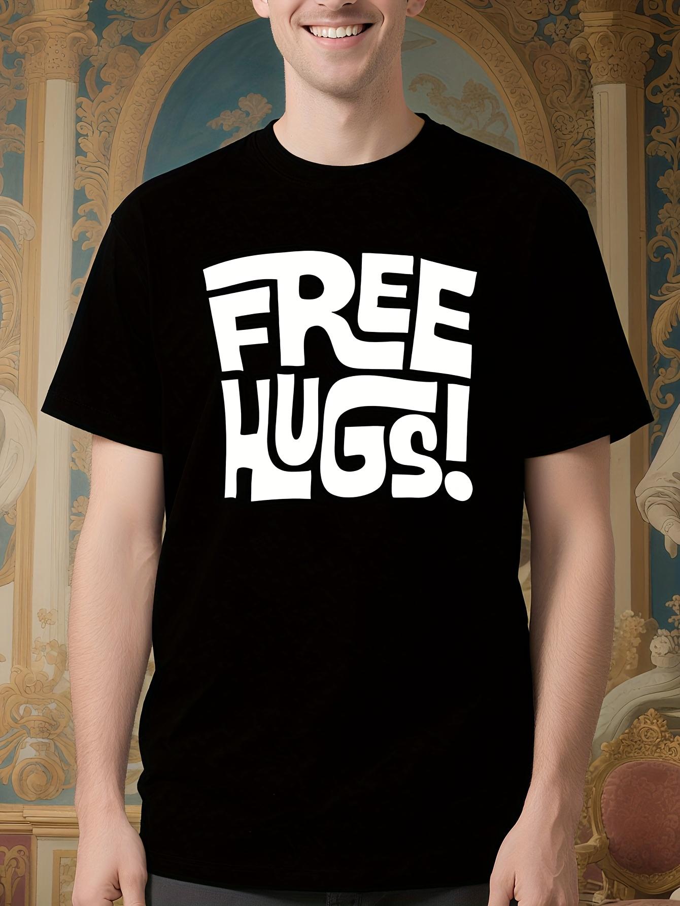 FREE HUGS Graphic Tshirt - Bold White Text on Black Shirt XL