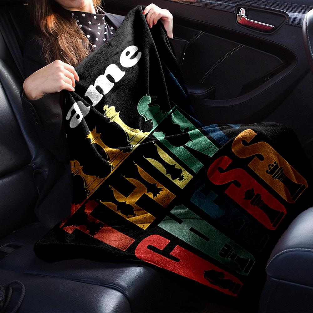 Custom Name Chess Theme Printed Blanket - Perfect for Couch, Bed, Travel & Outdoor Use | Machine Washable, Cozy & Durable.