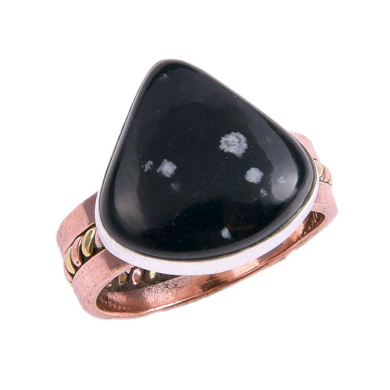 Natural Snowflake Obsidian Gemstone Two Tone 925 Sterling Silver Ring S.6.5 e9a17