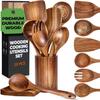 Set di Utensili da Cucina in Legno di Teak e Acacia - Spatola, Paletta per Riso, Cucchiaioni per Insalata e Pasta