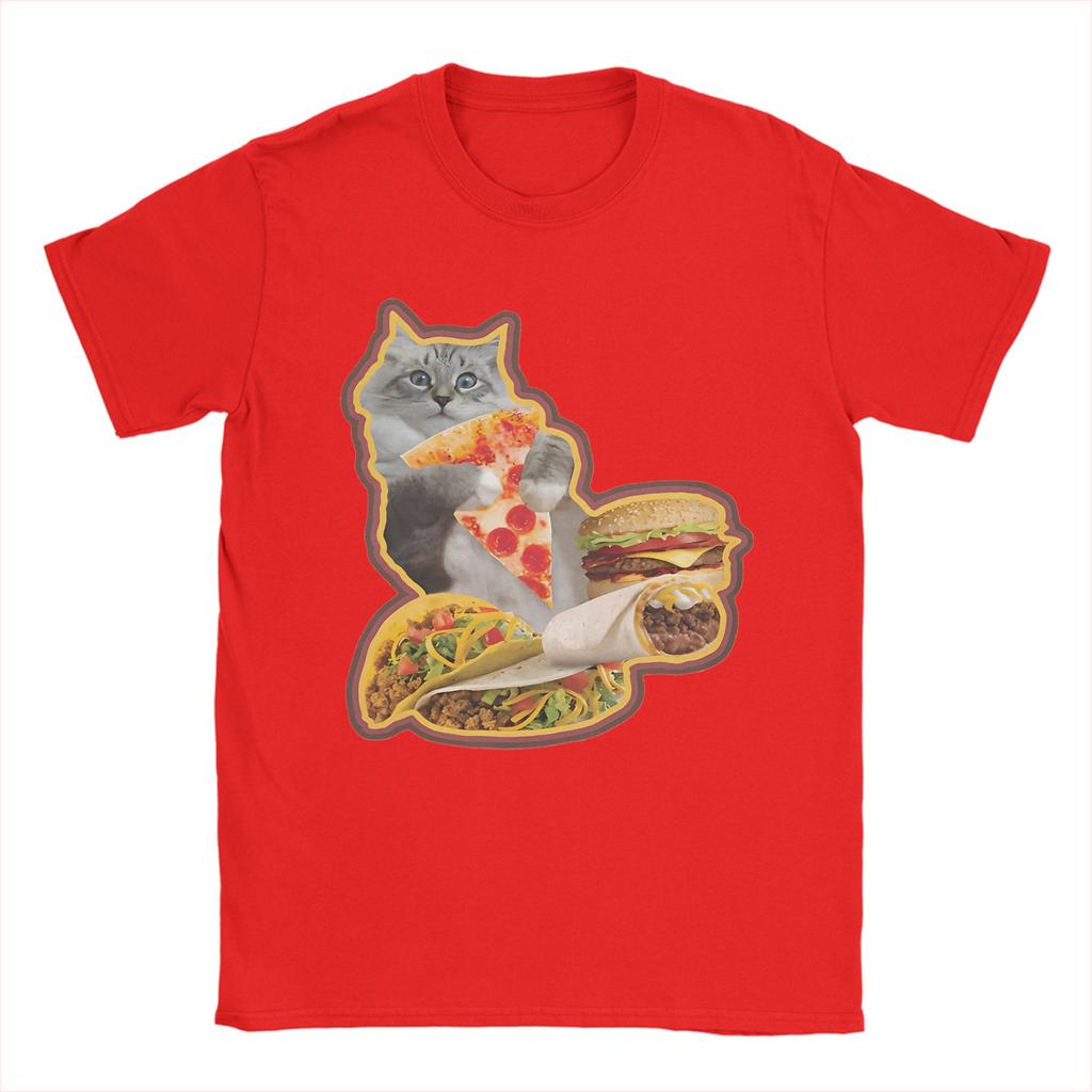 Hamburger Cat T-Shirt Summer  Funny T Shirts Cotton Leisure Tshirt For Men's Short Sleeve Loose Tees