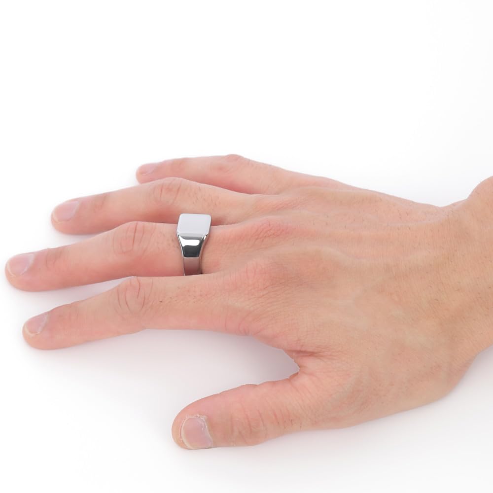 [sakuto] Wolfram-Siegelring für Herren, Silberfarbe, Spiegelpoliert, 1,2 cm Breit, Siegelring (21)