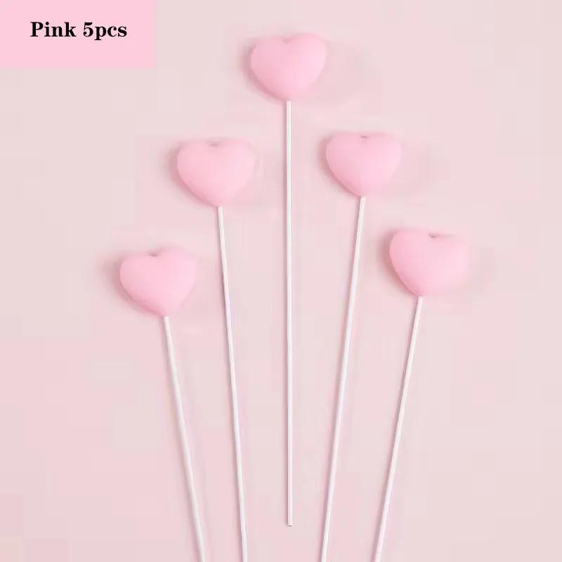 5pcs Birthday 3D Red Heart Cake Toppers Pink Heart Love Cake Decor Happy Birthday Anniversary Wedding Cupcake DIY Decoration