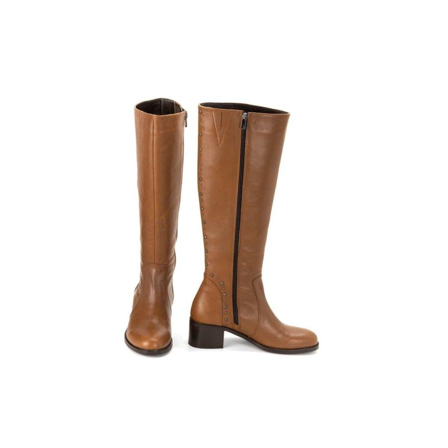 Kniehohe Damenstiefel aus echtem Leder mit mittelhohem Absatz