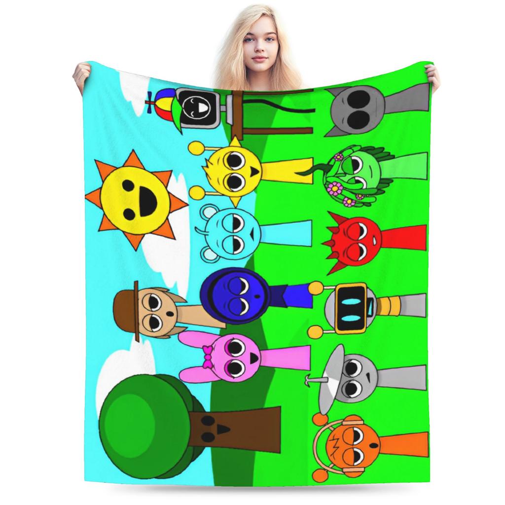 Sprunki Characters Game Velvet Throw Blanket  Blankets for Bed Outdoor Warm Quilt