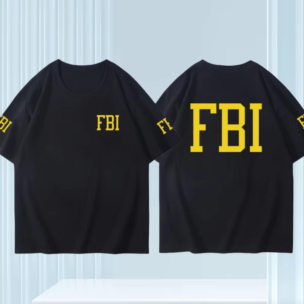 Pánské oblečení Horký prodej Zábavný design Vzor FBI Tištěné Bavlněné Tričko Street Casual Krátký Rukáv Kulatý Výstřih Tričko Top