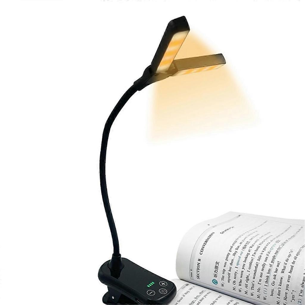 Dual Heads 14 LED Touch Control Reading Light with 8 Brightness USB Rechargeable Eye Care Book Light Clip On Book/Desk