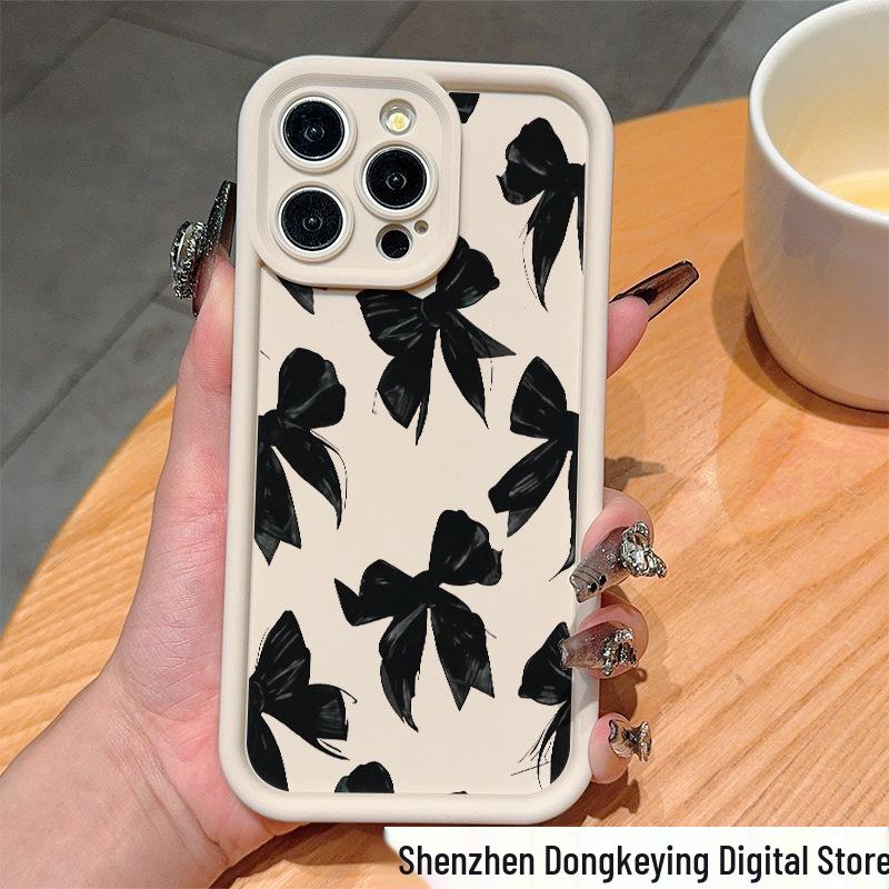 Fashion Black Bow Phone Case for iPhone 11-16 Pro Max