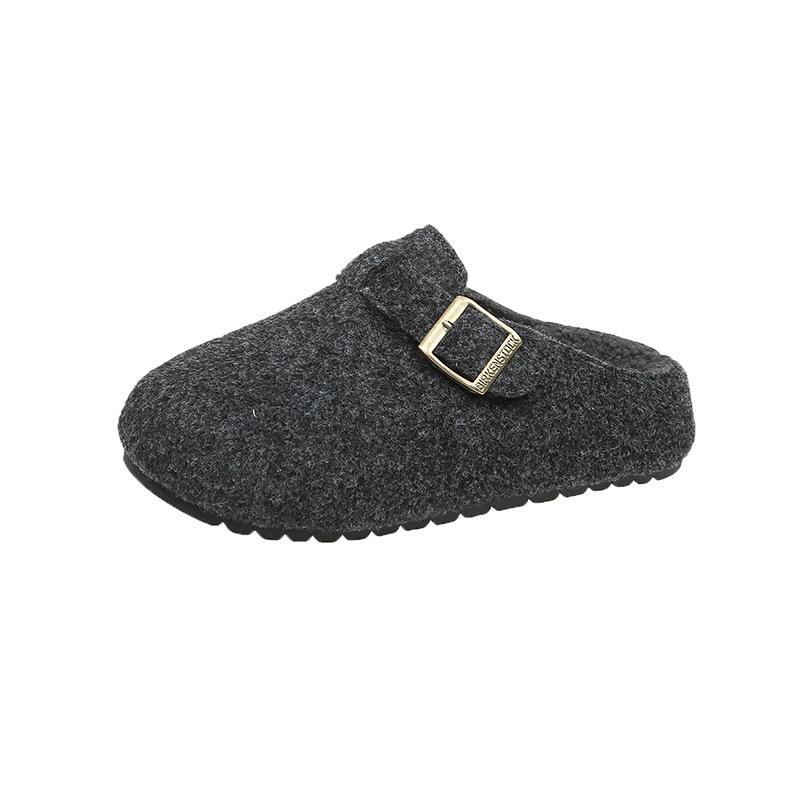

2025 autumn and winter new warm fluffy slippers comfortable versatile thick-soled one-pedal belt buckle cotton slippers 35