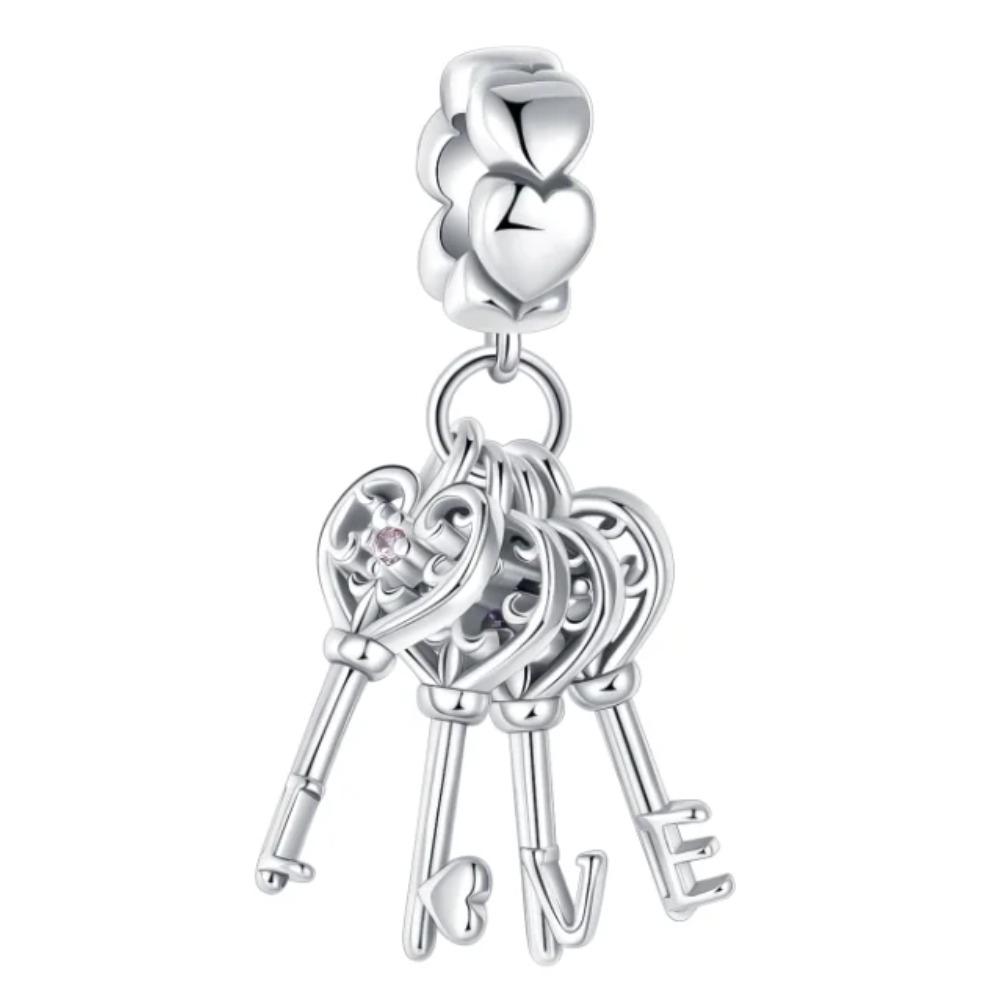 Original 925 Silver Lock&Key Charms Lucky Heart Shaped Key Beads Pendants Fit Bracelet DIY Fine Jewelry Gift