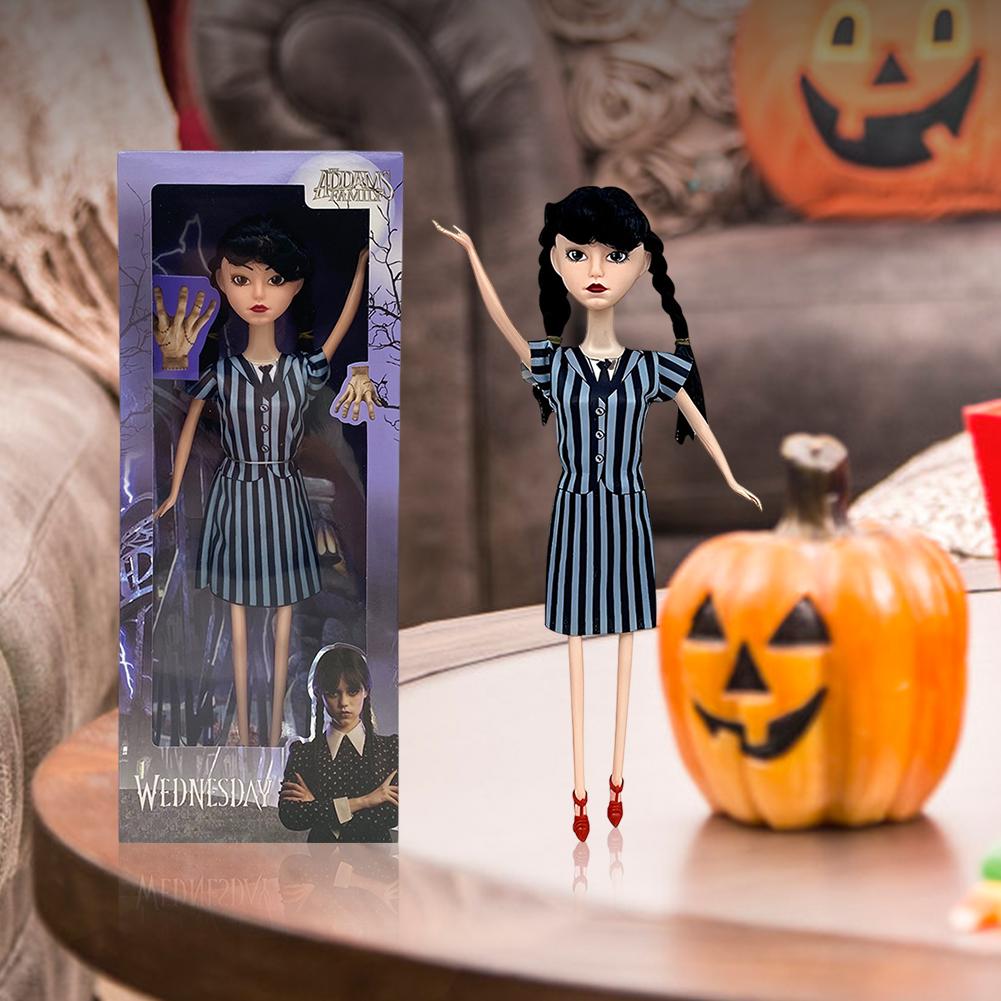 The Wednesday Addams Figure Doll Cute Cloth Puppet Toys Wednesday Addams Family Doll with Movable Joints Halloween Decor