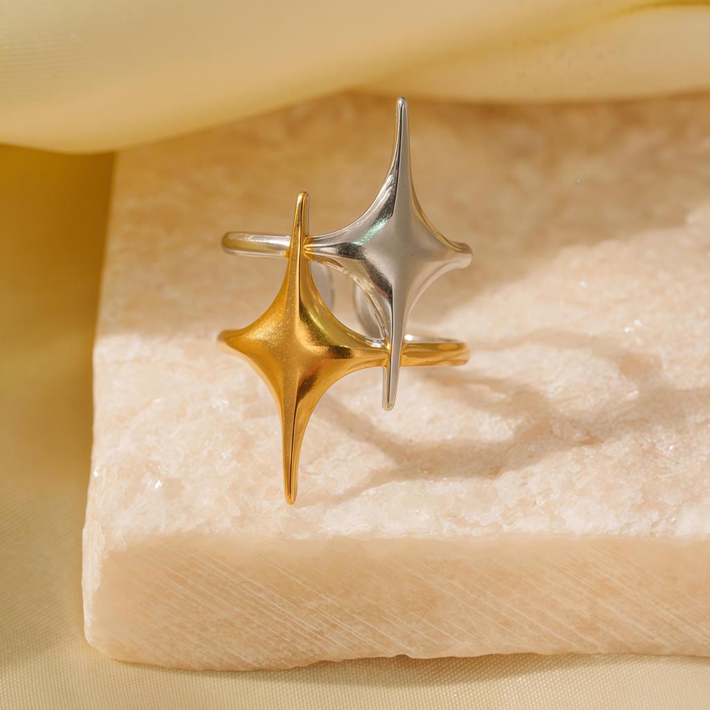 Regulowany pierścionek ze stali nierdzewnej w stylu Color-Block: Stylowy, Odporny na blaknięcie, Niszowy design dla kobiet