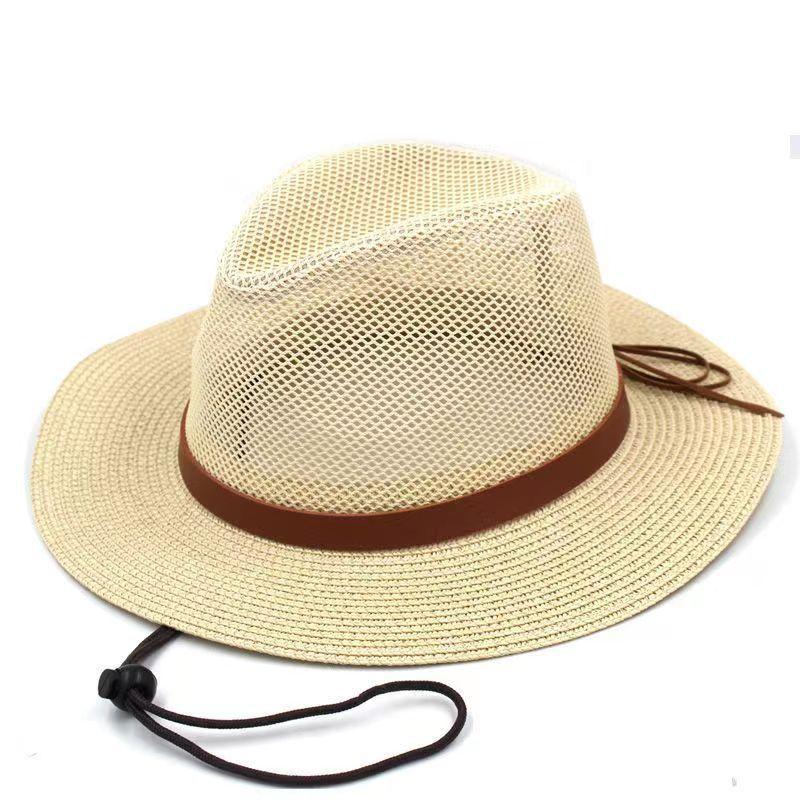 Straw Hat Men's Mesh Breathable Summer Sun Protection and Shading Fishing Beach Outdoor Hat Big Eave