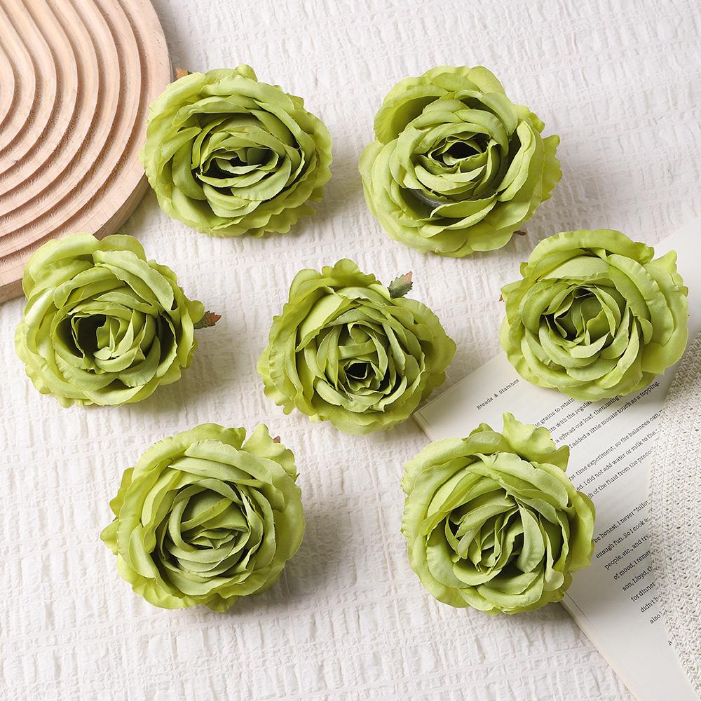 

5/10Pcs 9cm Artificial Rose Flower Heads Valentine s Day Party Birthday Home Decoration New Year s Gift Wedding Decor Supplies (Green,5Pcs) зелений