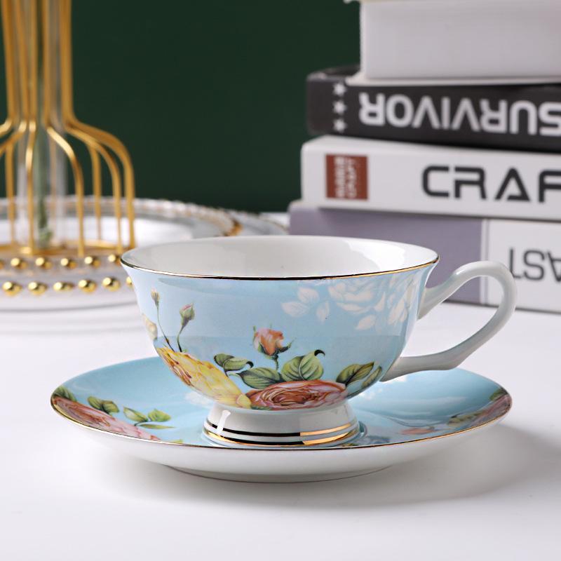 British Bone China Coffee Cup And Saucer Set, Simple Ceramic Coffee Cup Printing Pattern, European Cup And Saucer Souvenir Gift