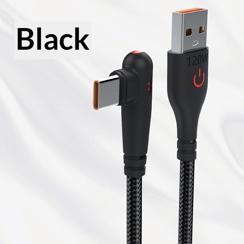 120W Fast Charging Usb To C Cable, Nylon Braided, 90 ° Bend Design Type-C Fast Charging Data Cable For Phone