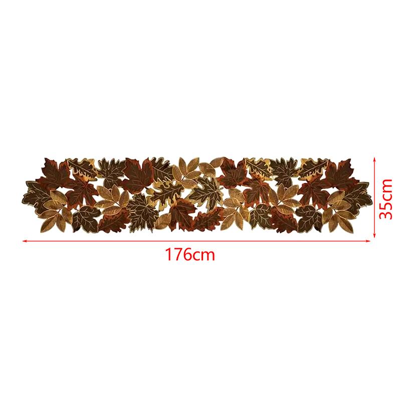 1pc Autumn Maple Leaf Embroidered Table Runner, Flocked Brown Maple Design, Rustic Farmhouse Thanksgiving Harves
