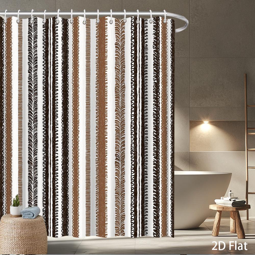 

Striped Shower Curtain – Brown Beige Black Vertical Pattern, Waterproof Polyester, 72X72 Inch, Modern Bathroom Decor W60H190(CM)-1 Pcs