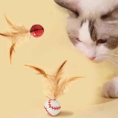 3 Stück Katzenspielzeug Übungsball mit Federn Leichter Hüpfball Interaktives Unterhaltungsspielzeug für aktive Katzen
