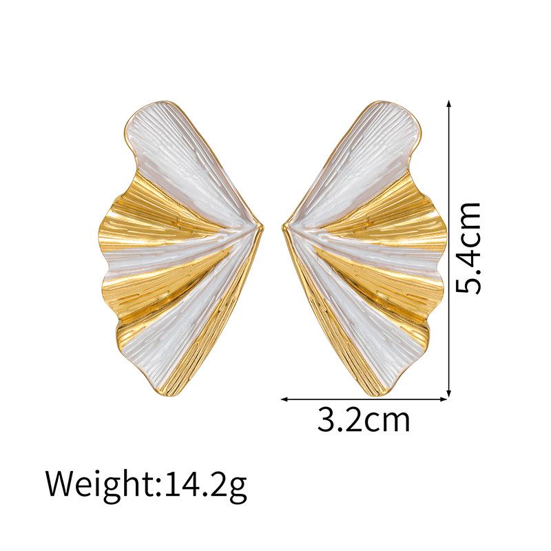 Elegant 18K Gold Geometric Fan-Shaped Stainless Steel Earrings for Women - High-Class Contrasting Color Studs