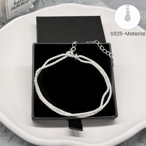 SJUIEO Women's Anklet Set Waterproof Double Layer Ankle Chain Silver Plated Shiny Jewelry Gift