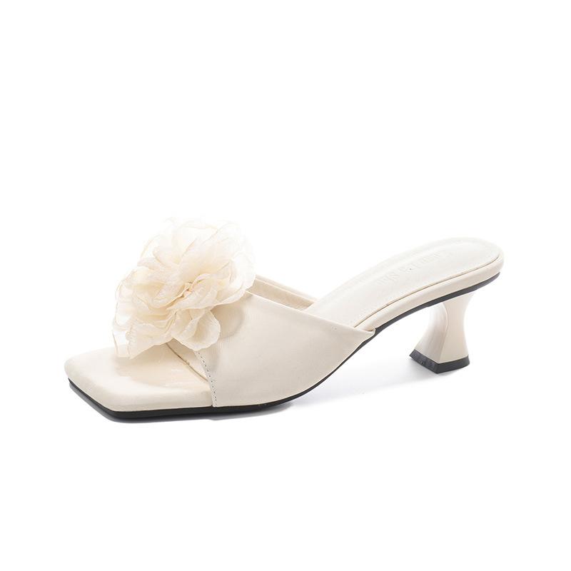 Fashion Shoes Slippers Heels Big Size Luxury Slides Low Slipers Women High Designer 2025 Rome Fabric Silk Rubber Hoof Shoes Woman's Slip