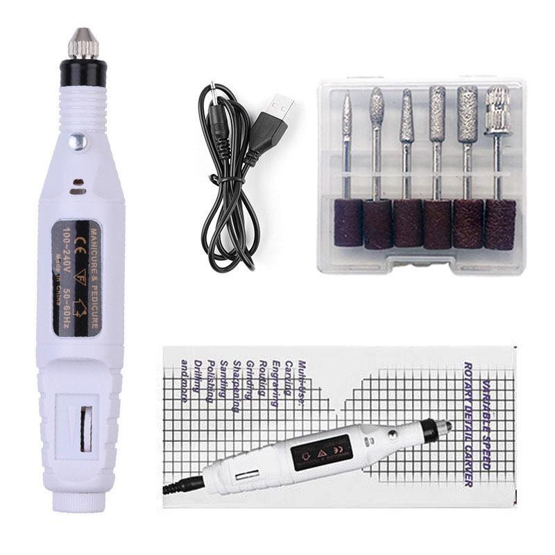Electric Nail Drill Portable Pen-Style Nail File Mini Manicure Grinder Adjustable Speed Nail Buffer