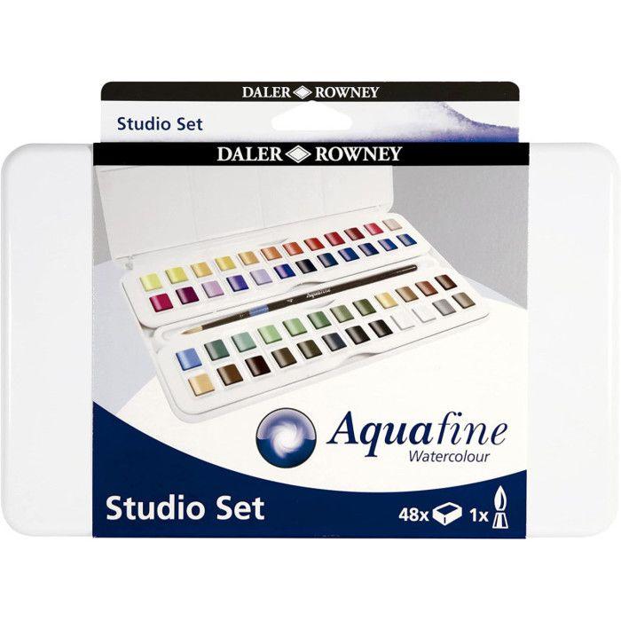 Coffret aquarelle - daler rowney - aquafine - 48 demi-godets - pinceau inclus - mixte