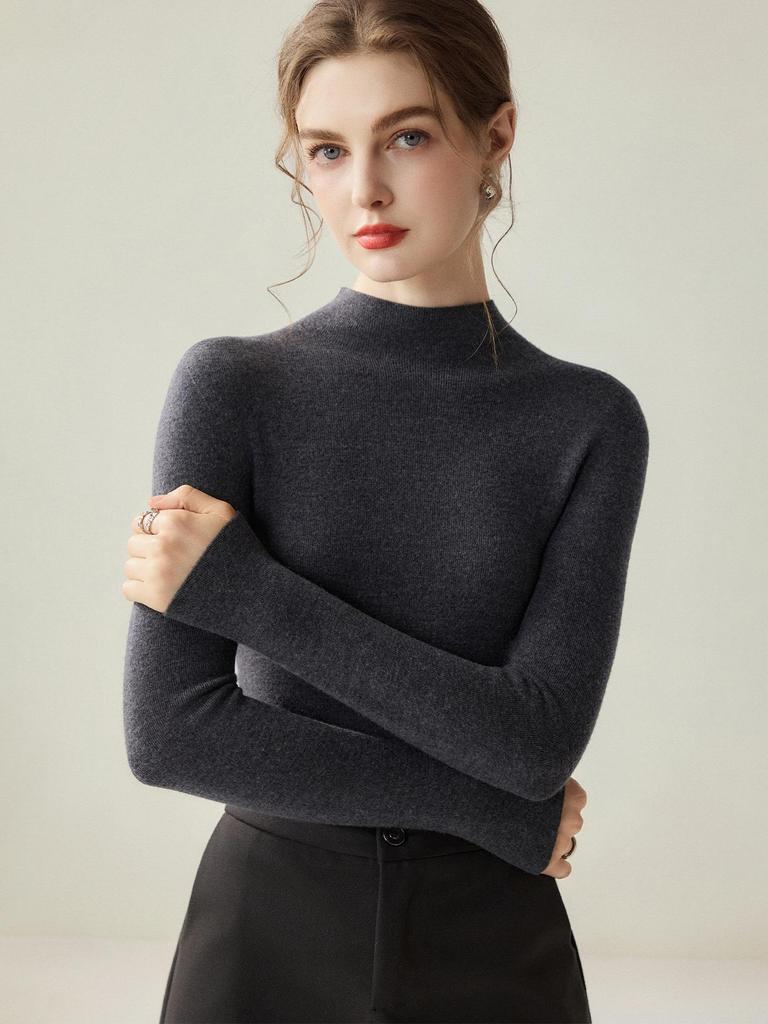 Women's Seamless 100% Wool Slim Fit Long-Sleeve Knitwear, Half-High Neck Base Layer - 2026 Style.