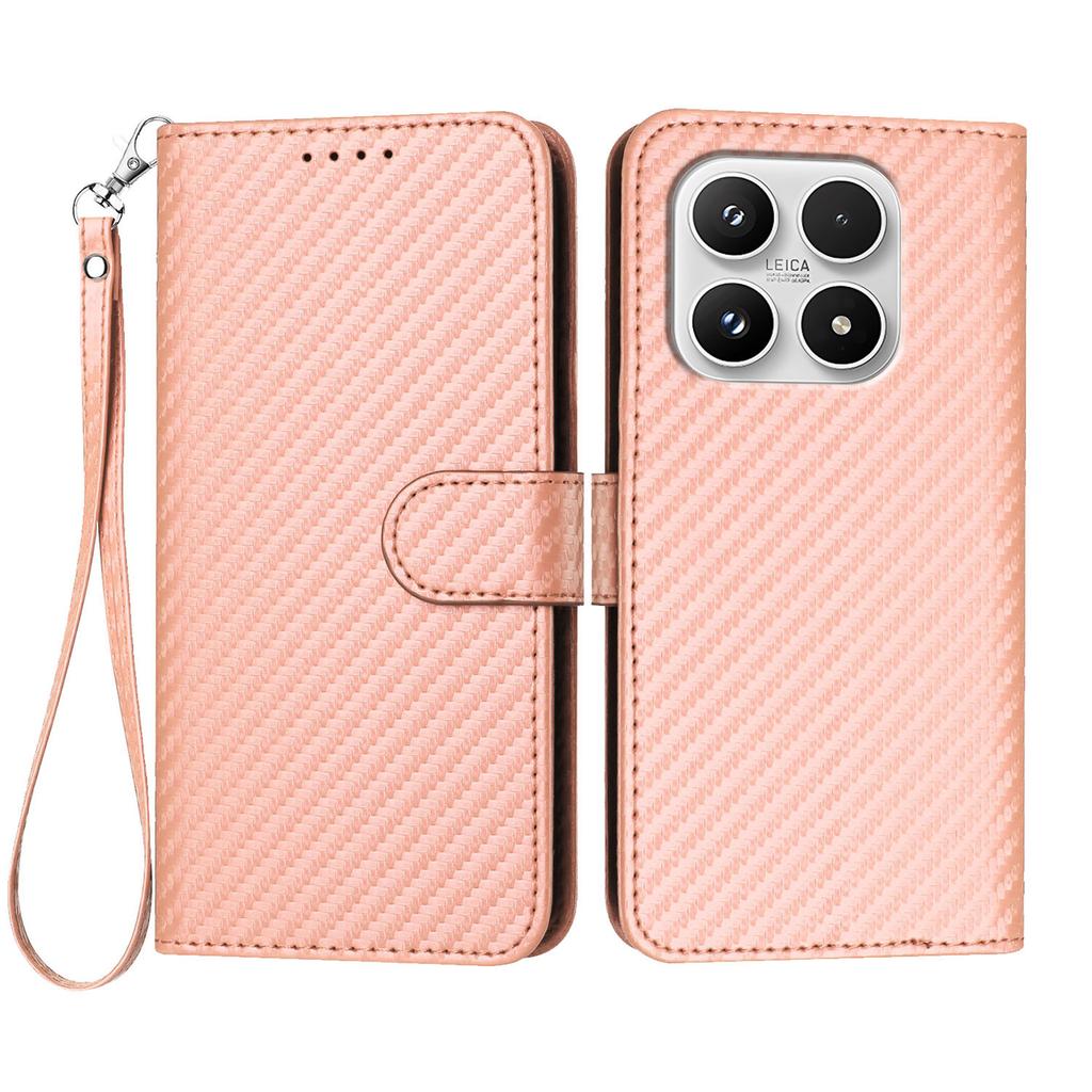 For Xiaomi 17 Wallet Case with Strap Carbon Fiber Texture Leather Mobile Cover