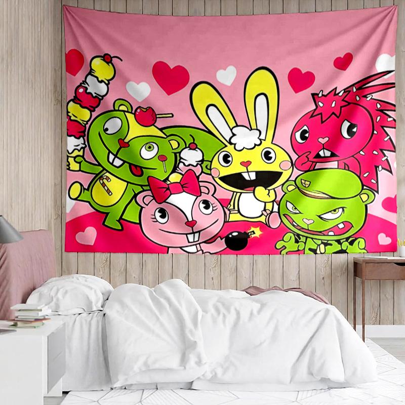 Happy Tree Friends3 Tapestry for Bedroom Aesthetic Classroom Tapestries Wall Hanging for Living Room Dorm Office,Ideal Creative Gift