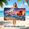 Horse Theme Quick Dry Beach Towel Custom Name Text Print Large Sand Resistant Towel Beach Vacation