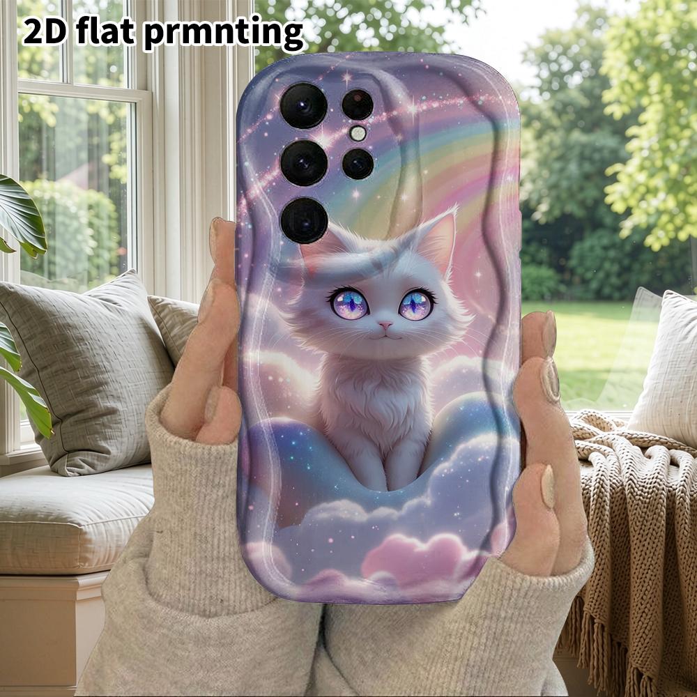 Phone Case: 2D Flat Samsung Galaxy A34 A35 M05 M06 S20 S22 S21 FE Plus 5G Protective Case, Couple Style, Rainbow Little White Cat, Christmas and Hallo