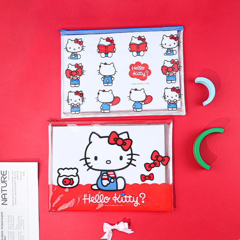 Hello Kitty Large Capacity A4 Zippered File Bag with Grid Design