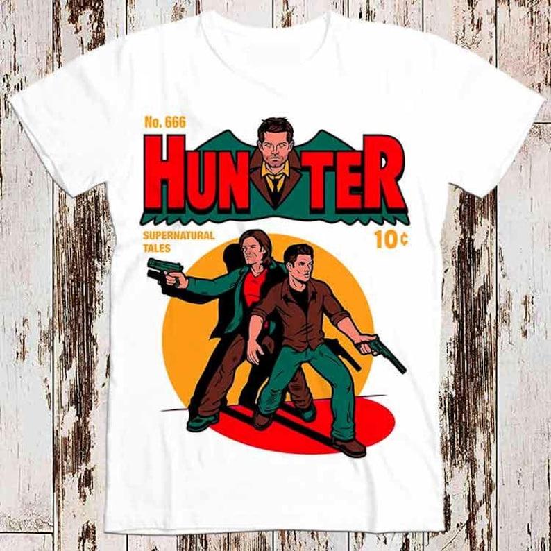 

230 Gsm 100% Cotton Hunter Comic Cool T Shirt Cartoon Supernatural 10C Vintage Parody Retro Top Gift Tee 8366 XXS білий