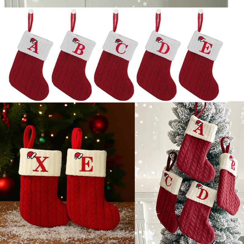 A-Z Santa Claus Gift Socks  Knitting Letters Snowflake Stocking  For Christmas  Tree Hanging  Pendant   Xmas Navidad Gift
